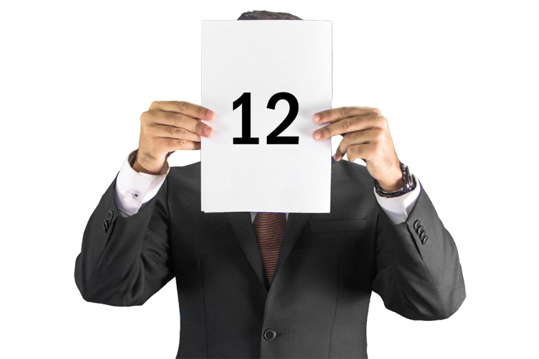 Businessman holding number twelve (12) scorecard