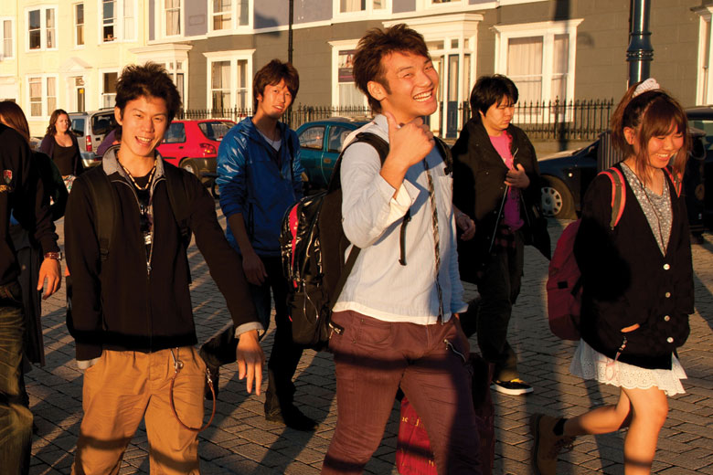 Chinese university students, Aberystwyth promenade, Wales