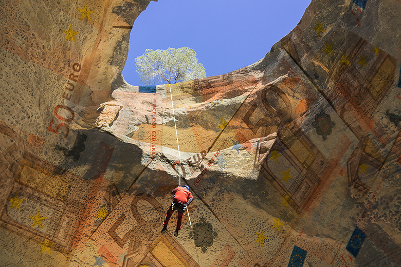 Person abseiling in canyon