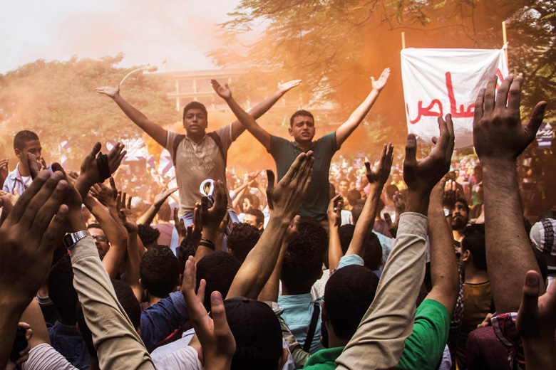 Egyptian students chant during protest, Cairo, Egypt
