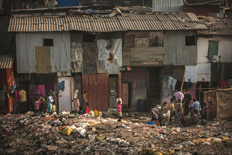 Families living in slums of Dharavi, Mumbai