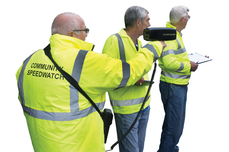 Group of men forming community speed check team