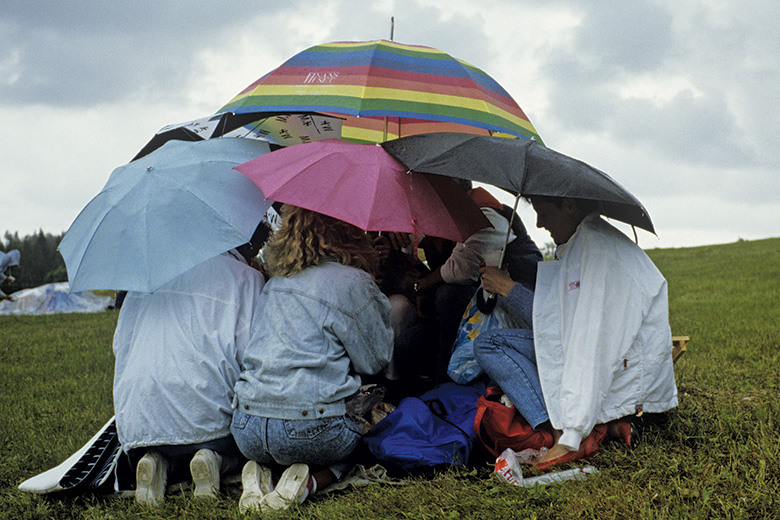 Huddled in a field