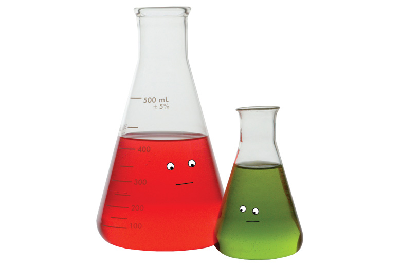 Laboratory beakers showing smiling faces