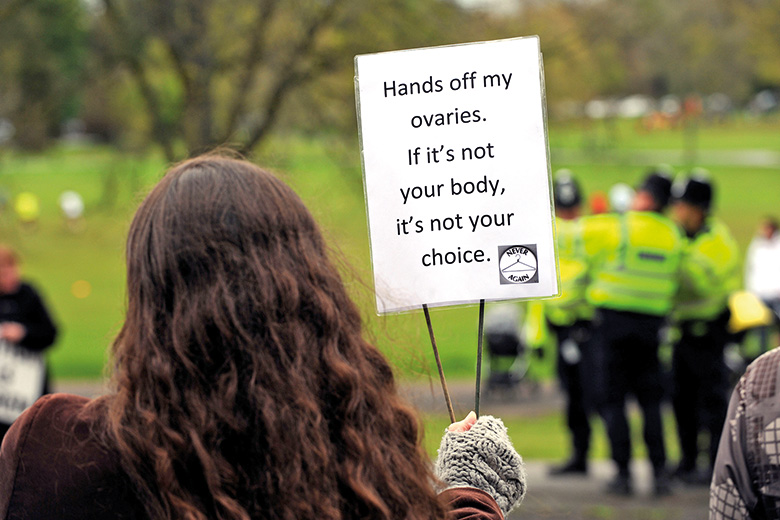 Pro-choice supporters hold demonstration against anti-abortion groups