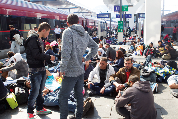 Refugees at Salzburg train station, Austria, 2015