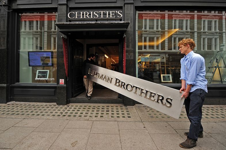 Lehman sign carried into Christies auction house