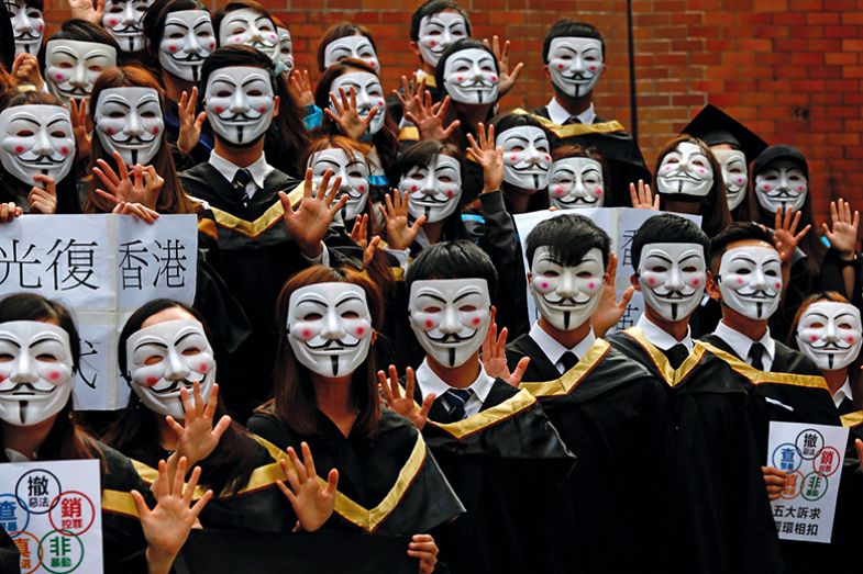 Hong Kong graduates wearing anonymous masks
