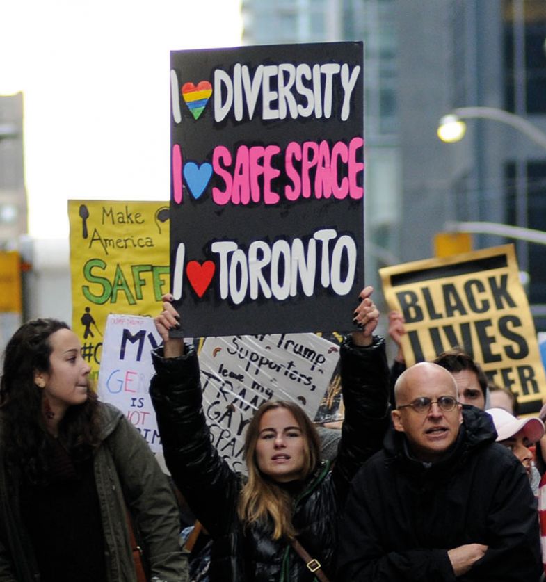Protesters in front of Trump Tower in Toronto, Canada