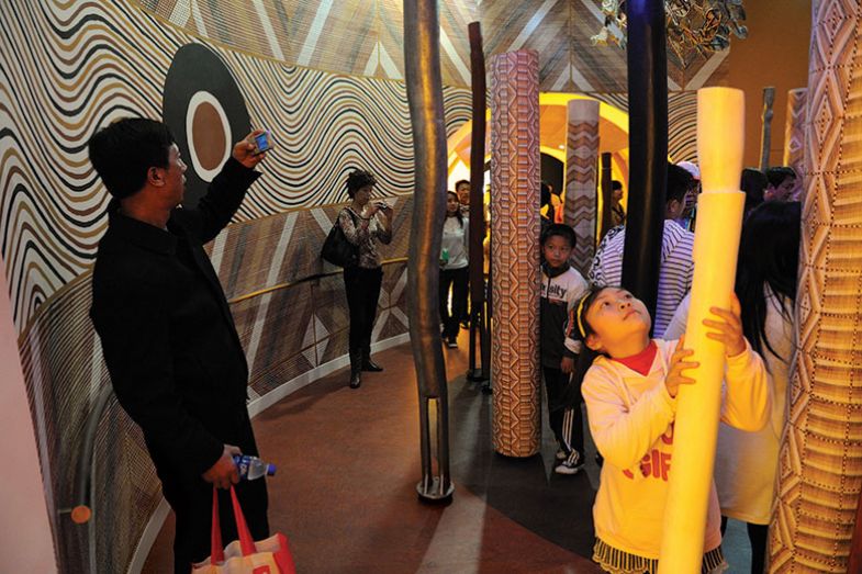 Chinese people visit the Aborigine exhibition in the Australian pavilion at the World Expo in Shanghai on May 01, 2010