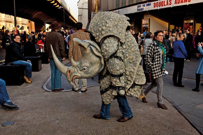 Man in rhino costume