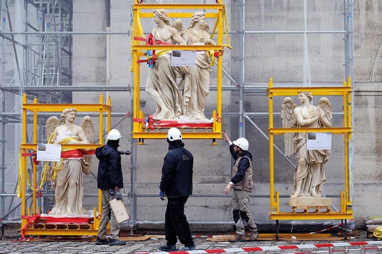 Sculptures waiting for installation on dome of Val-de-Grace church