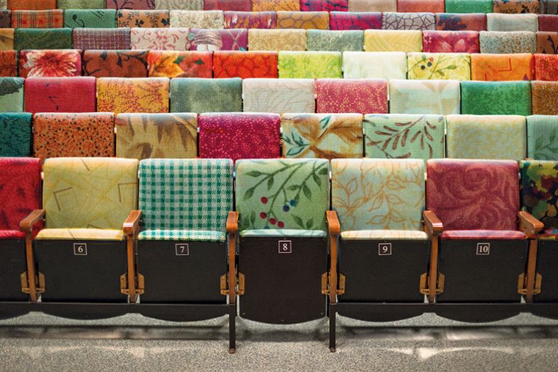 Patchwork lecture theatre chairs