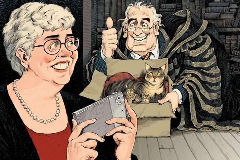 Illustration of Ingrid Curl and cat 