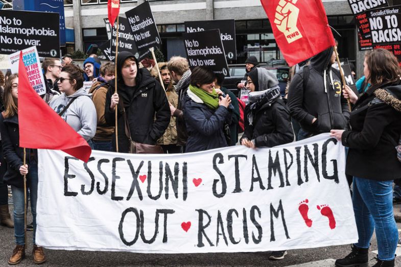 Students from Essex University joined demonstrators gathered in London to participate in the Stand Up To Racism demonstration