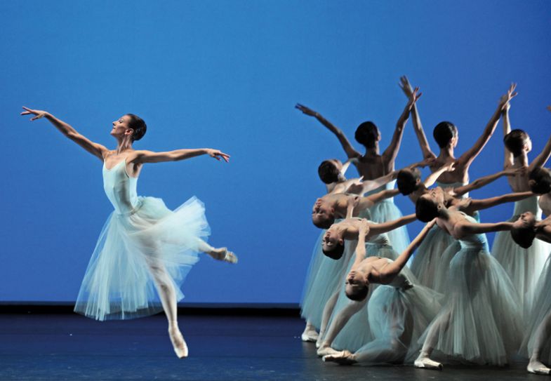 Bolshoi Ballet dancers performing during a rehearsal of Russian choreographer, co-founder and balletmaster of New York City Ballet George Balanchine's Serenade at the theatres New Stage in Moscow to illustrate Making connections is the actual work