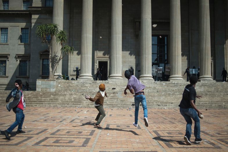 South African students and campus security guards clashed in Johannesburg