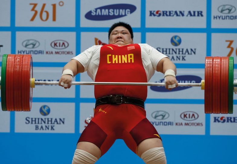Zhou Lulu sets a new world record in the women's over 75kg clean and jerk weightlifting competition at the Moonlight Festival Garden during the 17th Asian Games in Incheon