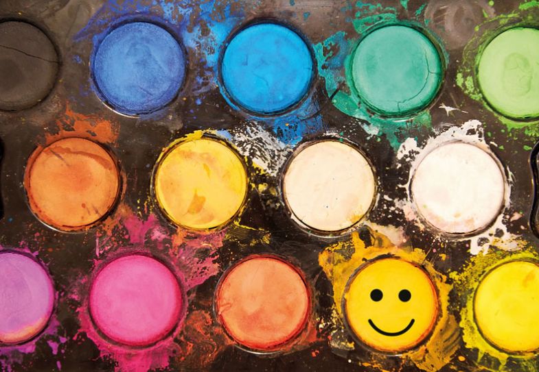 Paint palette with a smiley face edited on one colour
