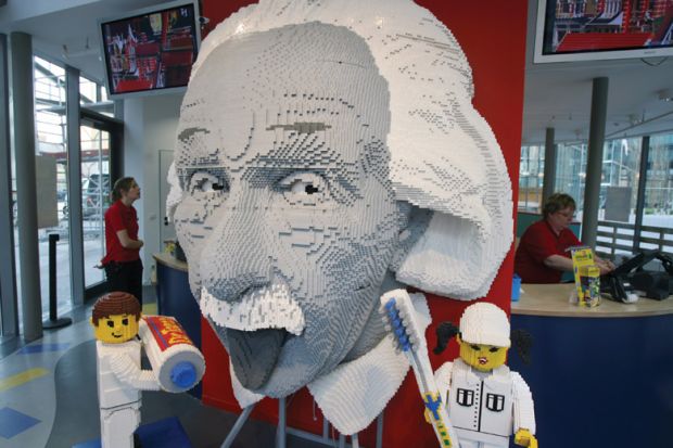 Albert Einstein head made from Lego bricks