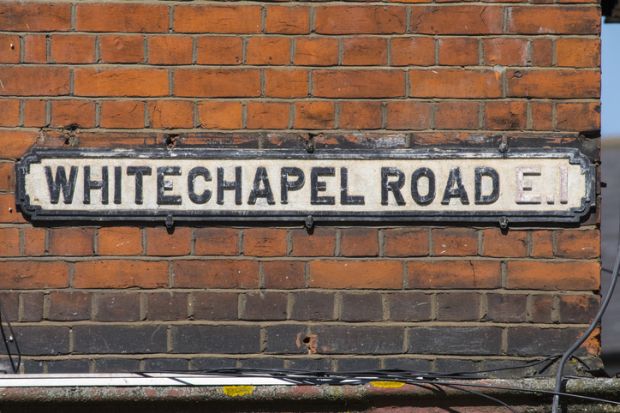 An old street sign on the Whitechapel Road in the East End of London, UK.