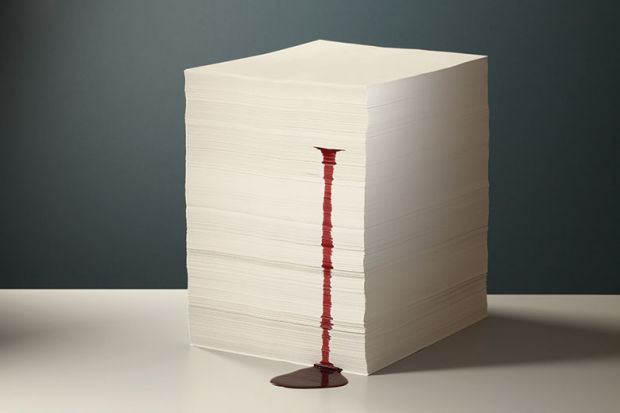 Bleeding stack of paper