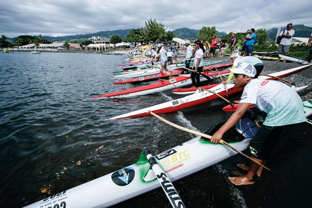 Competitors at the va’a world championship in Papeete