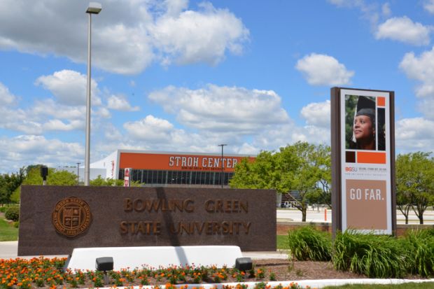 BOWLING GREEN, OH - JUNE 25 The sign next to the Stroh Center arena at Bowling Green State University in Bowling Green, Ohio, is shown on June 25, 2017.