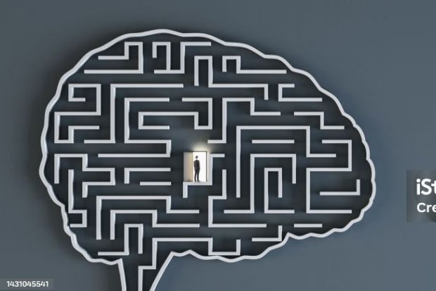 Illustration: A brain containing a maze and a door, symbolising psychology admissions