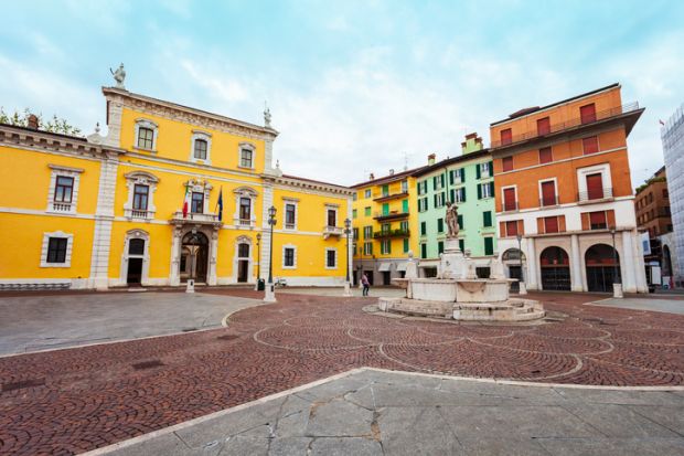 Market square in Brescia, Italy