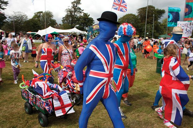 People in Union Jack costumes
