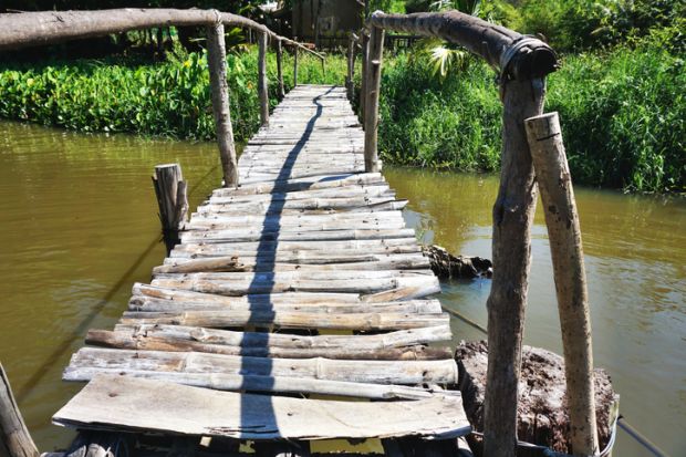 Rickety wooden bridge