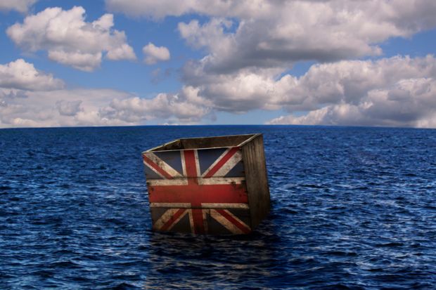Britain Union flag box floating in sea