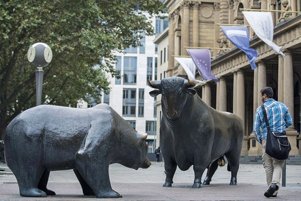 Bull and bear sculptures