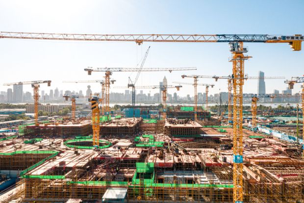 Busy construction site of Wuhan Greenland Center