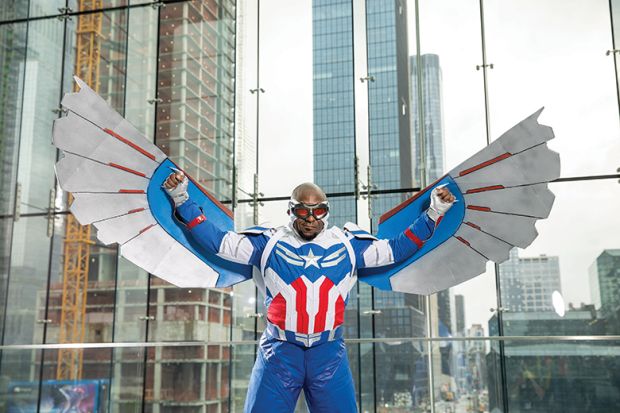black man dressed as Captain America