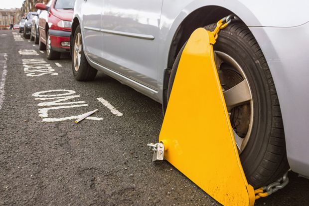 Car with clamped wheel