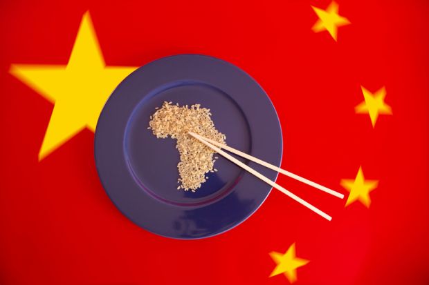 Chinese flag with rice in shape of Africa