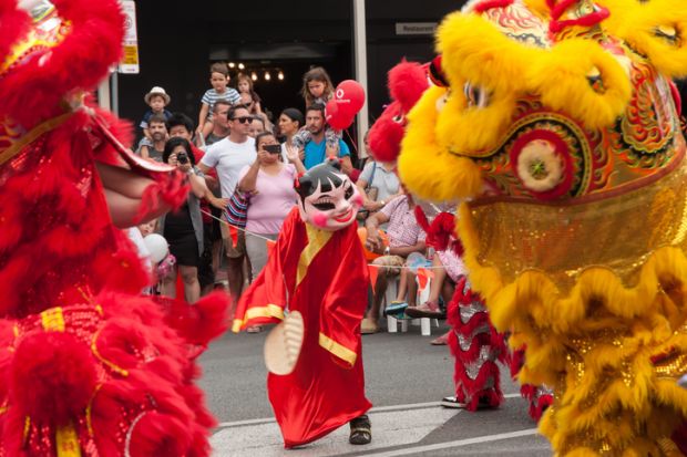 Chinese LionDragon dancers entertain Adelaide crowds during the Chinese New Year Rooster festival held in China Town.