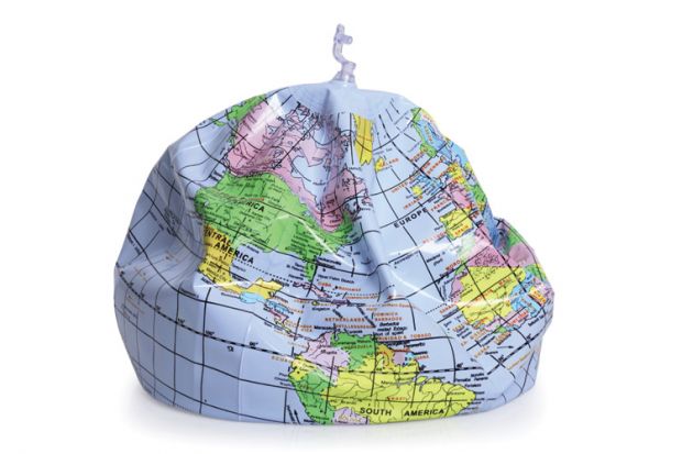 Deflated inflatable globe