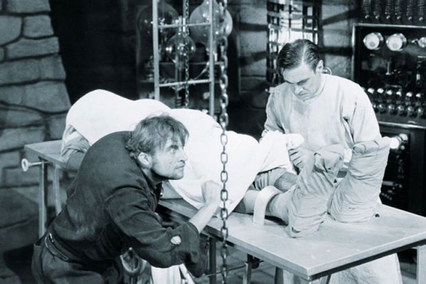 Dr Frankenstein and Igor in laboratory