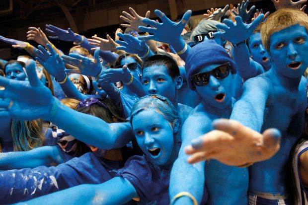 Duke University sports fans painted blue