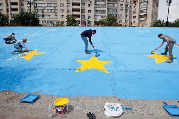painting giant EU flag on ground