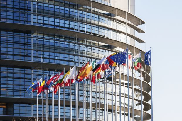 EU flags in front of EU parliament