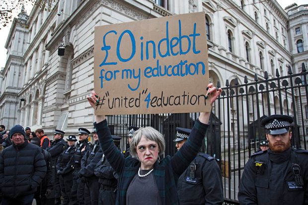 Protester dressed as Prime Minister Theresa May