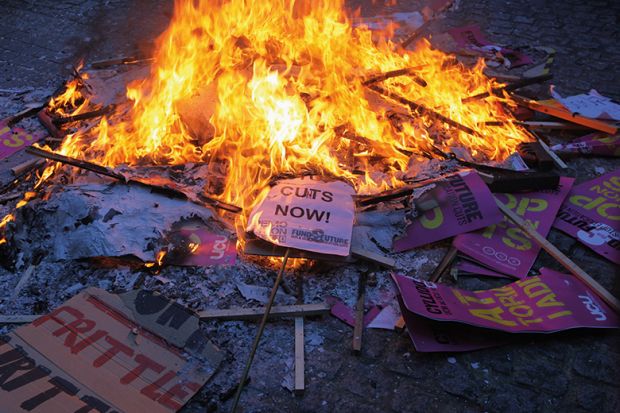 Placards on fire