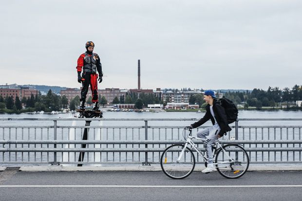 flyboard past cyclist