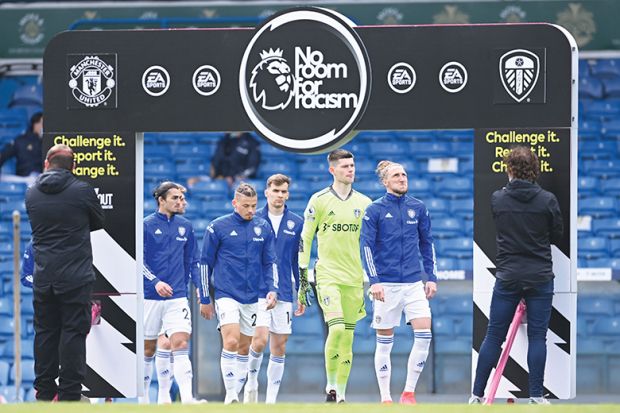 ‘No room for racism’ board at Premier League match between Leeds United and Manchester United