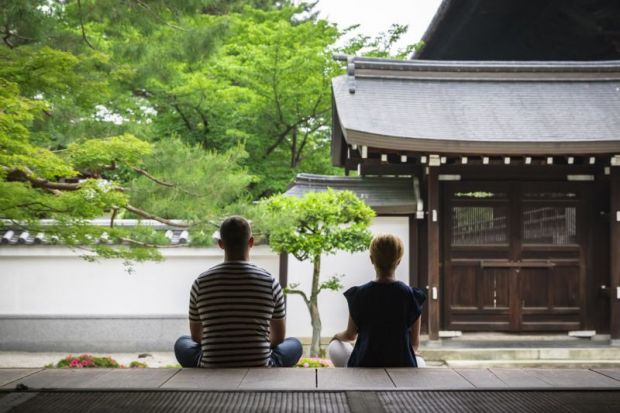 Foreigners at Japanese temple