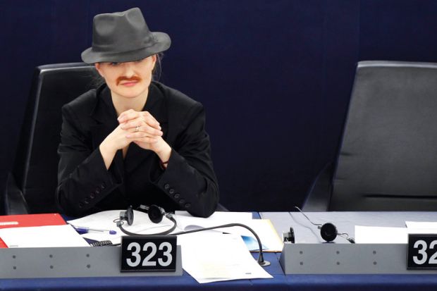 Franziska Brantner disguised as man, European Parliament, Strasbourg